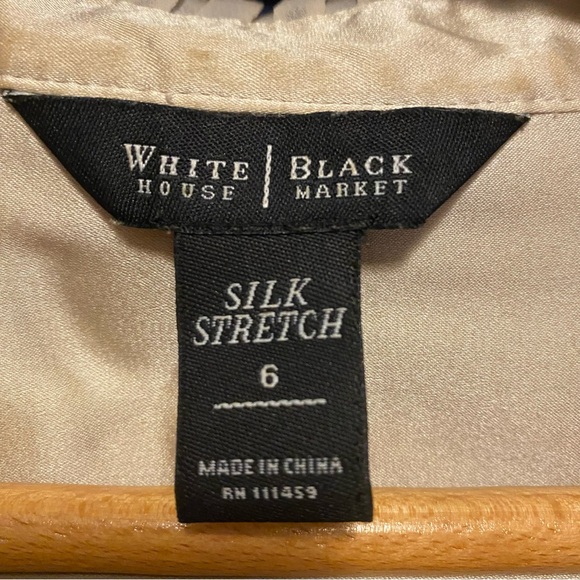 White House Black Market Ivory Silk Stretch Satin Blouse Ruffle Quiet Luxury - Picture 4 of 11